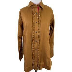 King Ranch Women's Brown Ruffle Long Sleeve Shirt NWT Size Large